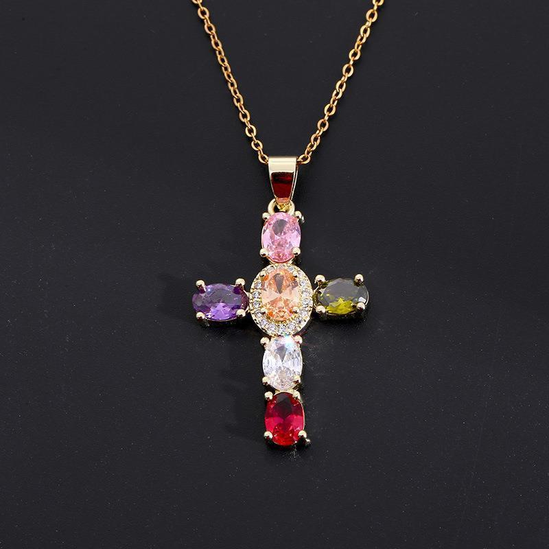 Copper Color Zircon Cross Pendant Necklace