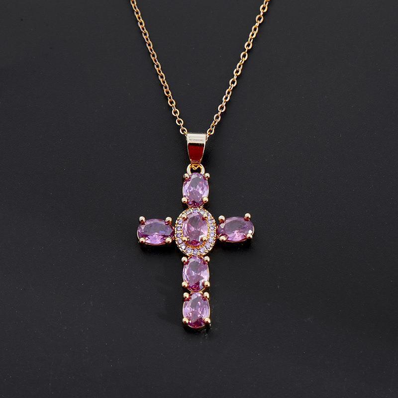 Copper Color Zircon Cross Pendant Necklace