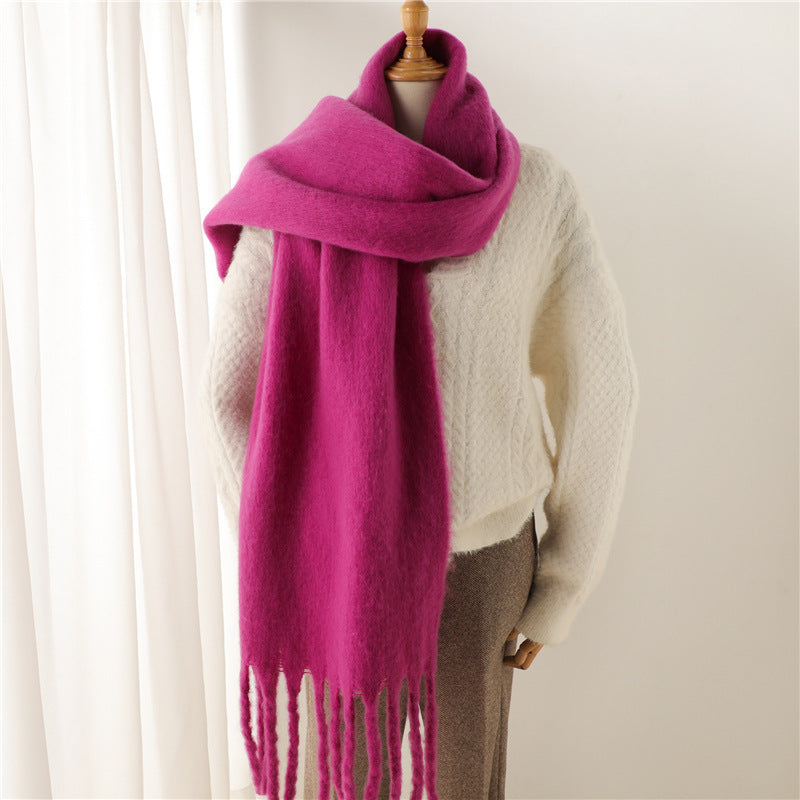 Mohair Pure Color All-matching Winter Warm Lengthened Fringe Bib Towel