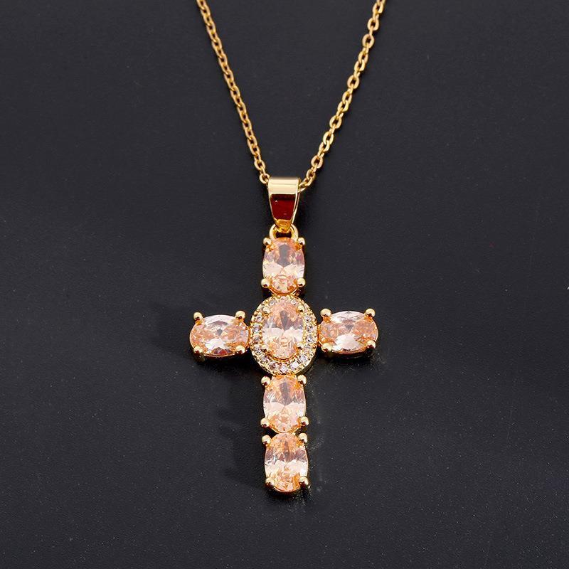 Copper Color Zircon Cross Pendant Necklace