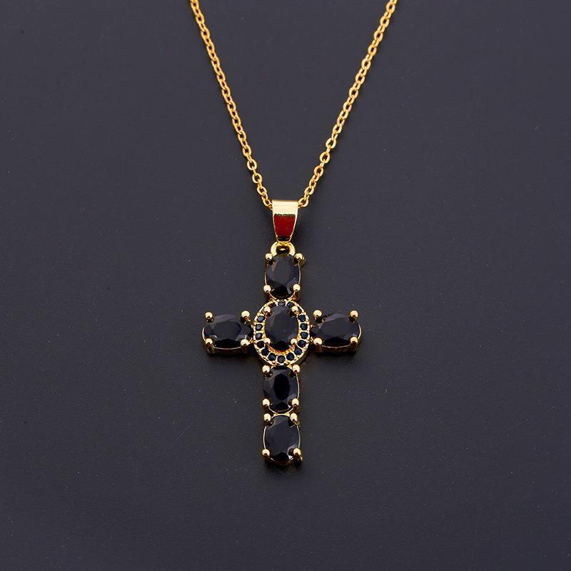 Copper Color Zircon Cross Pendant Necklace