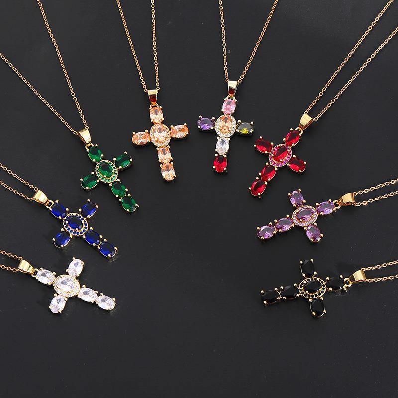 Copper Color Zircon Cross Pendant Necklace