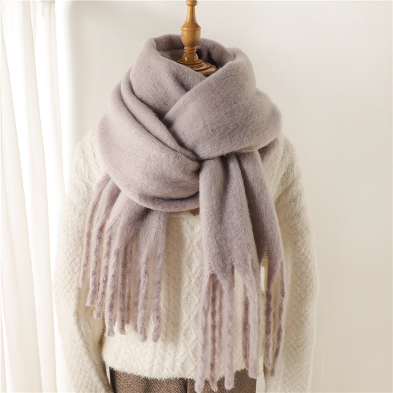 Mohair Pure Color All-matching Winter Warm Lengthened Fringe Bib Towel