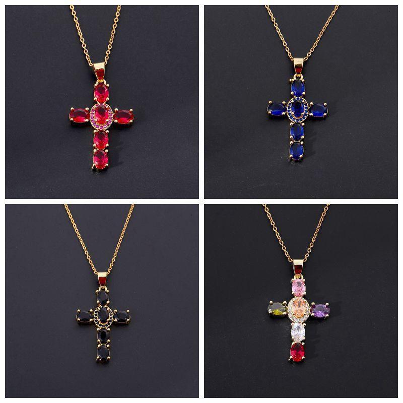 Copper Color Zircon Cross Pendant Necklace