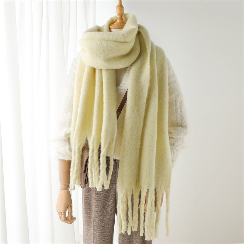 Mohair Pure Color All-matching Winter Warm Lengthened Fringe Bib Towel