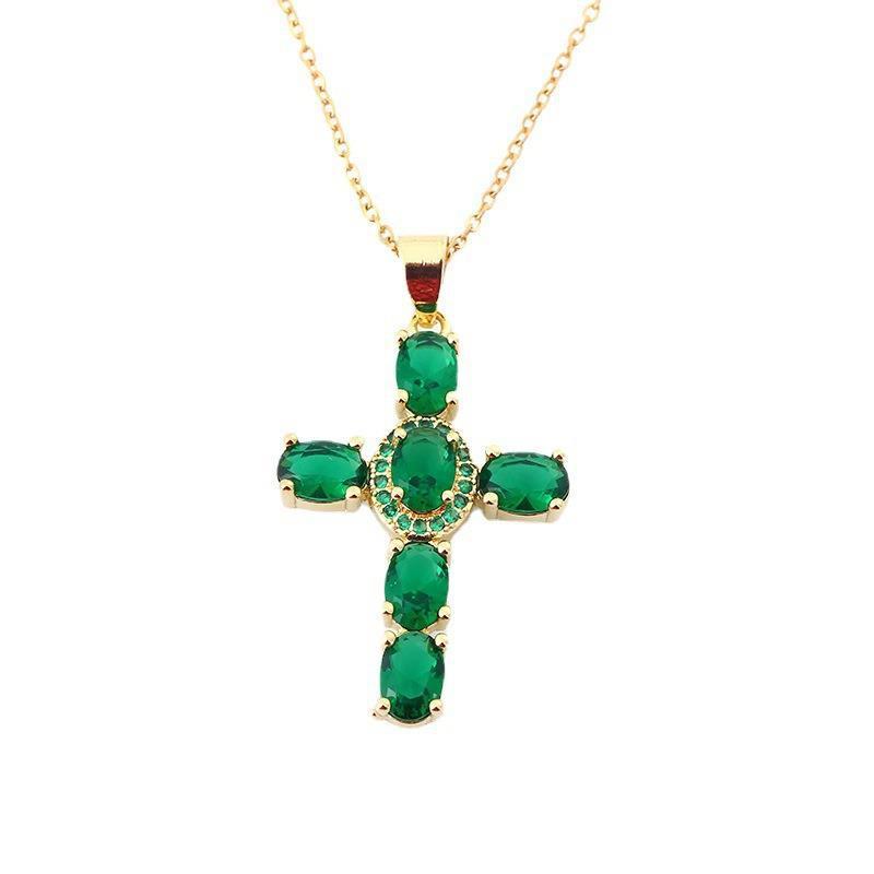 Copper Color Zircon Cross Pendant Necklace