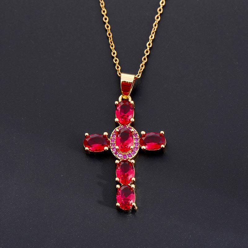 Copper Color Zircon Cross Pendant Necklace