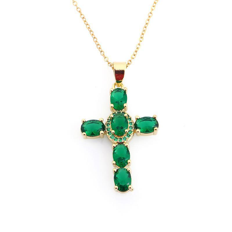 Copper Color Zircon Cross Pendant Necklace