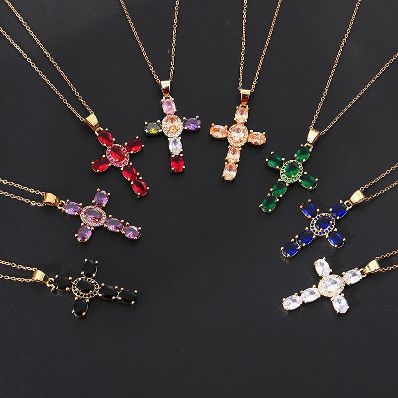 Copper Color Zircon Cross Pendant Necklace