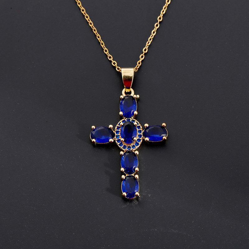 Copper Color Zircon Cross Pendant Necklace