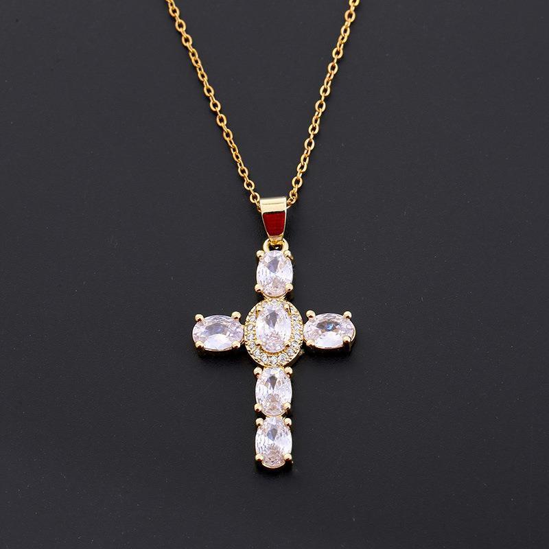 Copper Color Zircon Cross Pendant Necklace